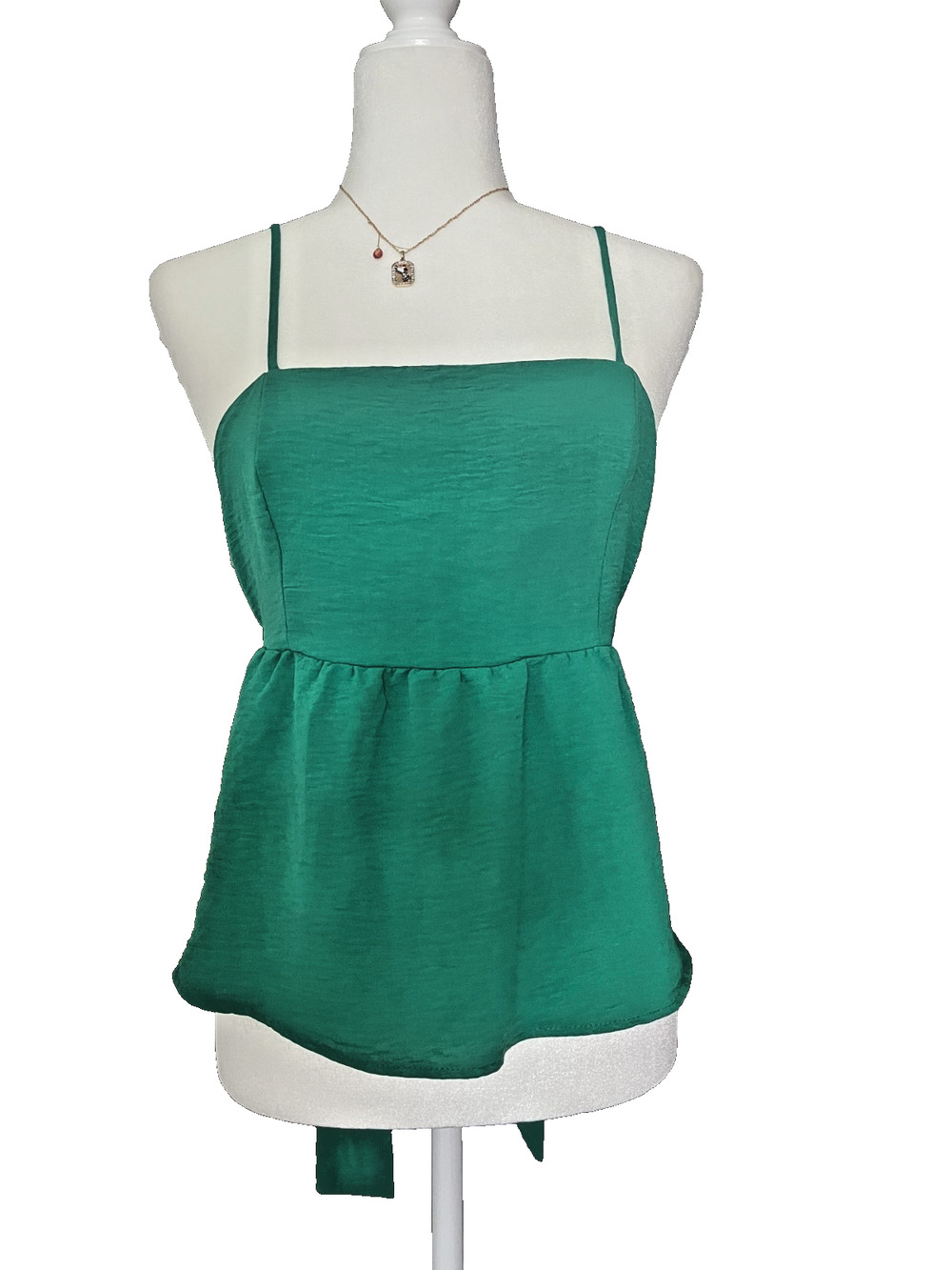 Women's Monteau Los Angeles Size XL Green Open Back Tie Peplum Blouse Breathable